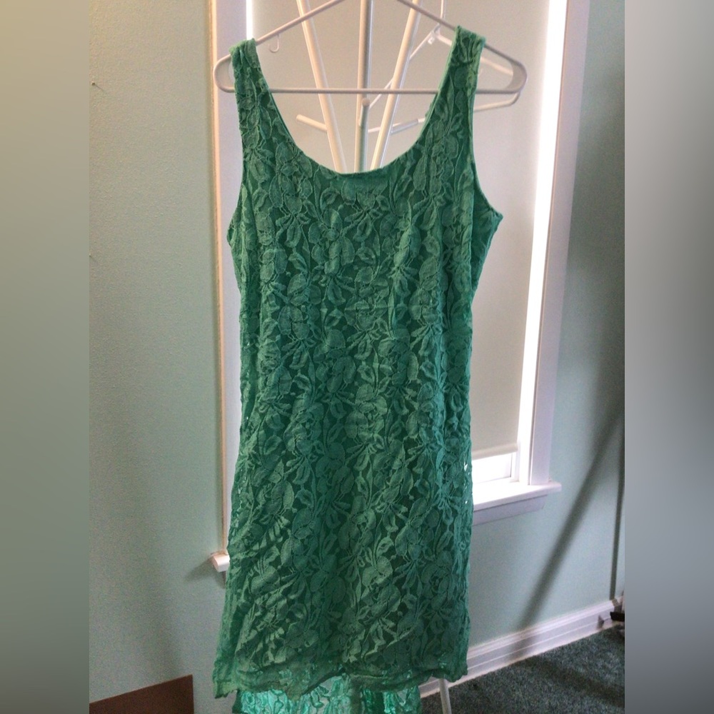Lace teal Halo size L hi-low dress